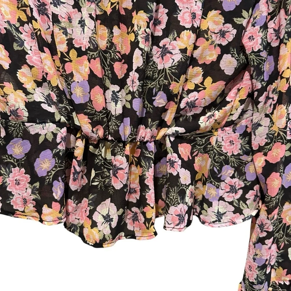 Free People Long Sleeve Maybel Blouse Women's Floral Print Black Combo Size XS - Picture 7 of 12